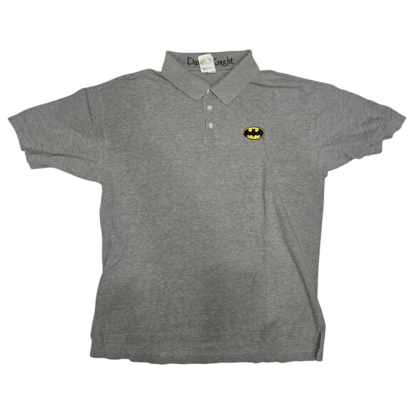 Vintage Large BATMAN Gray POLO Warner Bros Store Short Sleeve Shirt - Picture 2 of 3
